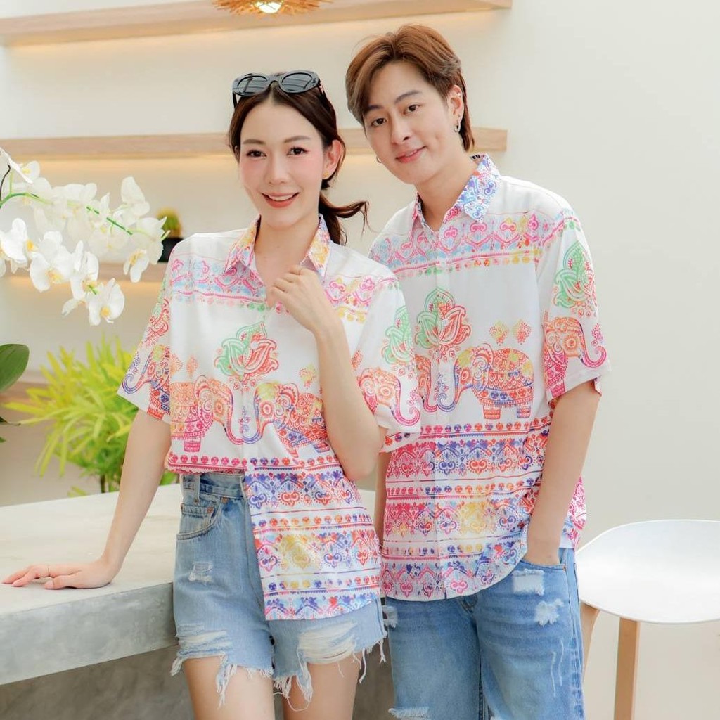 HD025เสื้อฮาวายลายใหม่2026  คลาสสิคThailandทรงวัยรุ่น หญิงชายใส่ได้ ผ้าโพลีพรีเมี่ยมไซส์38-56นิ้ว งานปัาย ลายคมชัด *1ตัว