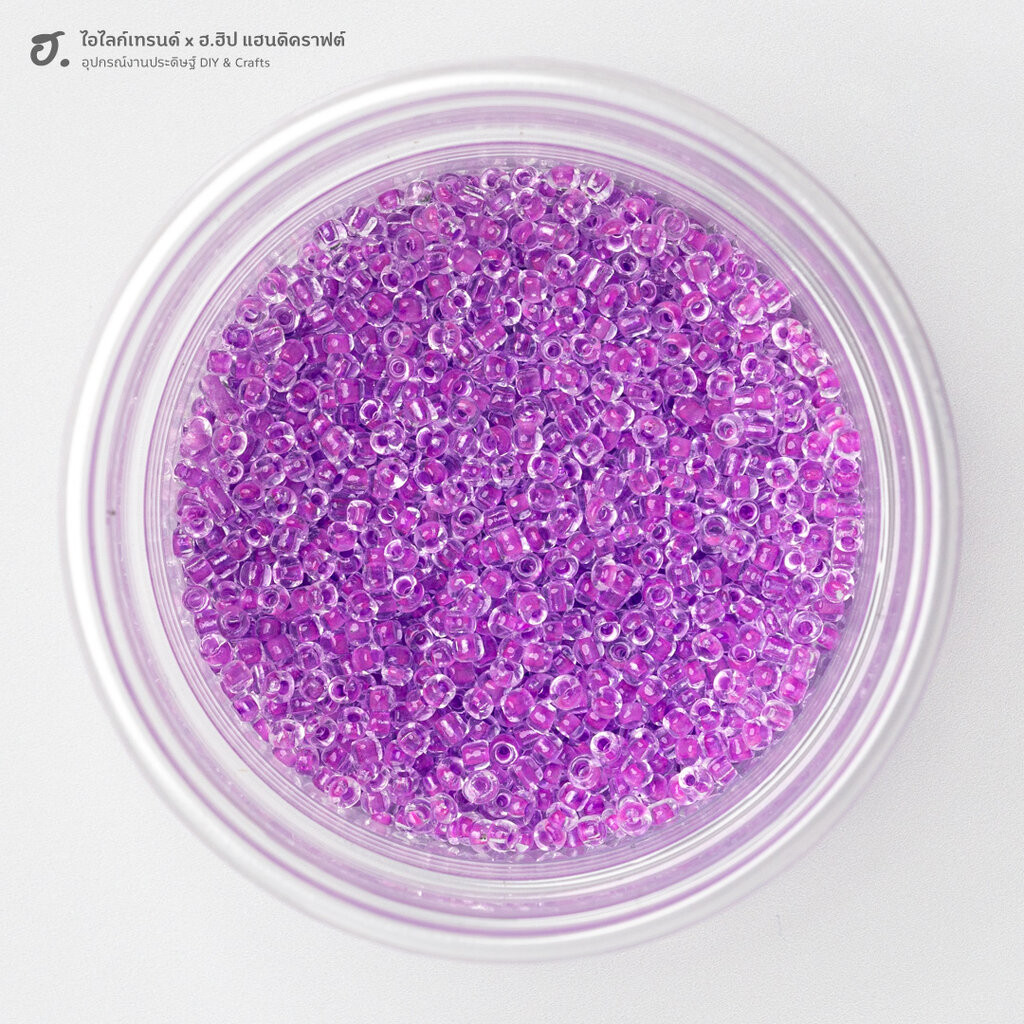 ลูกปัดเม็ดทราย ขนาด 2 มม. สีม่วงใสสอดไส้ Violet Dream