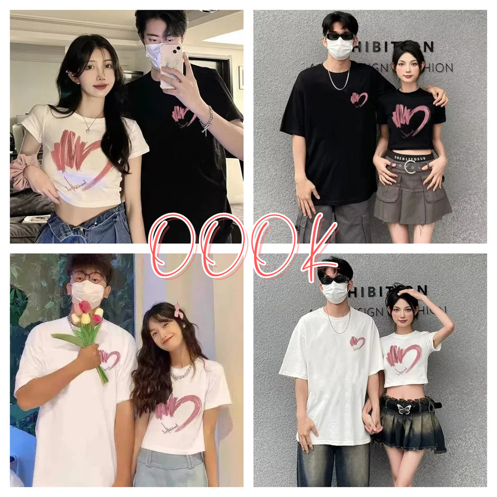 [ส่งจากโรงงาน]ออก24ชั่วโมง OOOK เสื้อยืด เปิดสะดือ สไตล์เกาหลี แฟชั่นคู่รัก สําหรับผู้หญิง