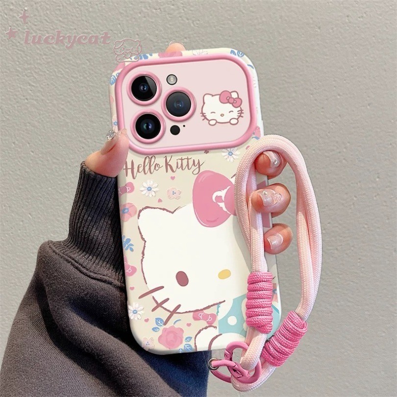 Iphone 16 15 14 13 12 11 Pro Max X Xr Xs Max 7 8 Plus SE2020 เคสโทรศัพท์ดอกไม้น่ารัก KT Cat คู่ Soft + ฝาครอบลาน