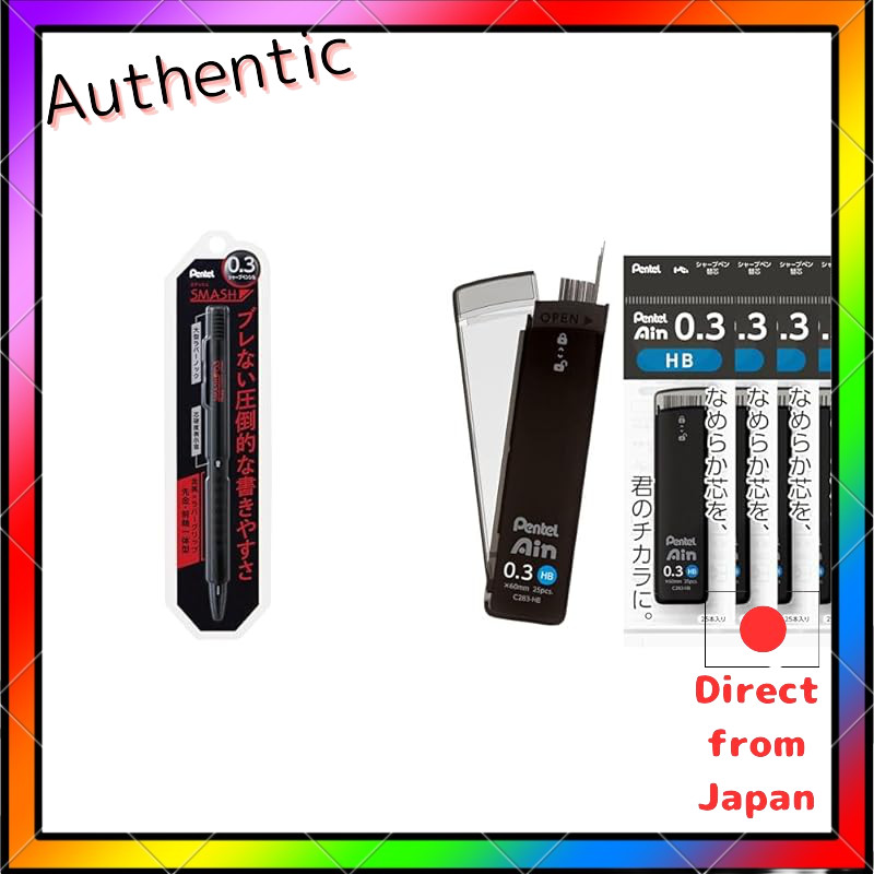 [ซื้อชุด] ดินสอกด Pentel Smash 0.3Mm สีดํา Xq1003-1N & Pentel Ain Lead 0.3Mm Hb 5 ชิ้น Xc283-Hb

