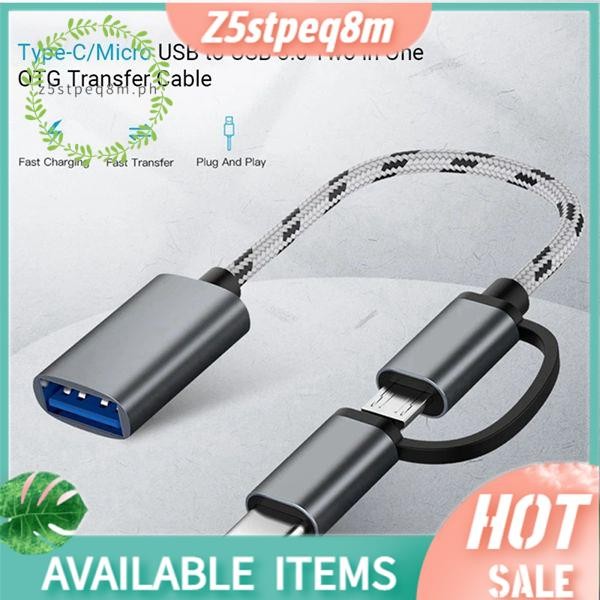 2 in 1 สาย USB OTG Type-C/Micro-USB เป็น USB 3.0 อะแดปเตอร์ถักออกแบบสายถ่ายโอนข้อมูลสําหรับโทรศัพท์ Andriod (สีเทา)