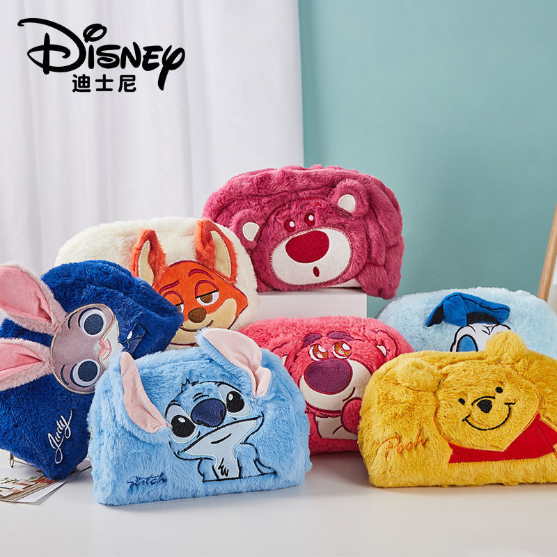กระเป๋าดินสอผ้ากำมะหยี่ Disney Official Stitch สวยงามสูง กระเป๋าเครื่องสำอาง Winnie the Pooh ความจุขนาดใหญ่ กระเป๋าเครื่องเขียนนักเรียน กล่องเครื่องเขียนการ์ตูน Lotso ของขวัญสำหรับเด็ก