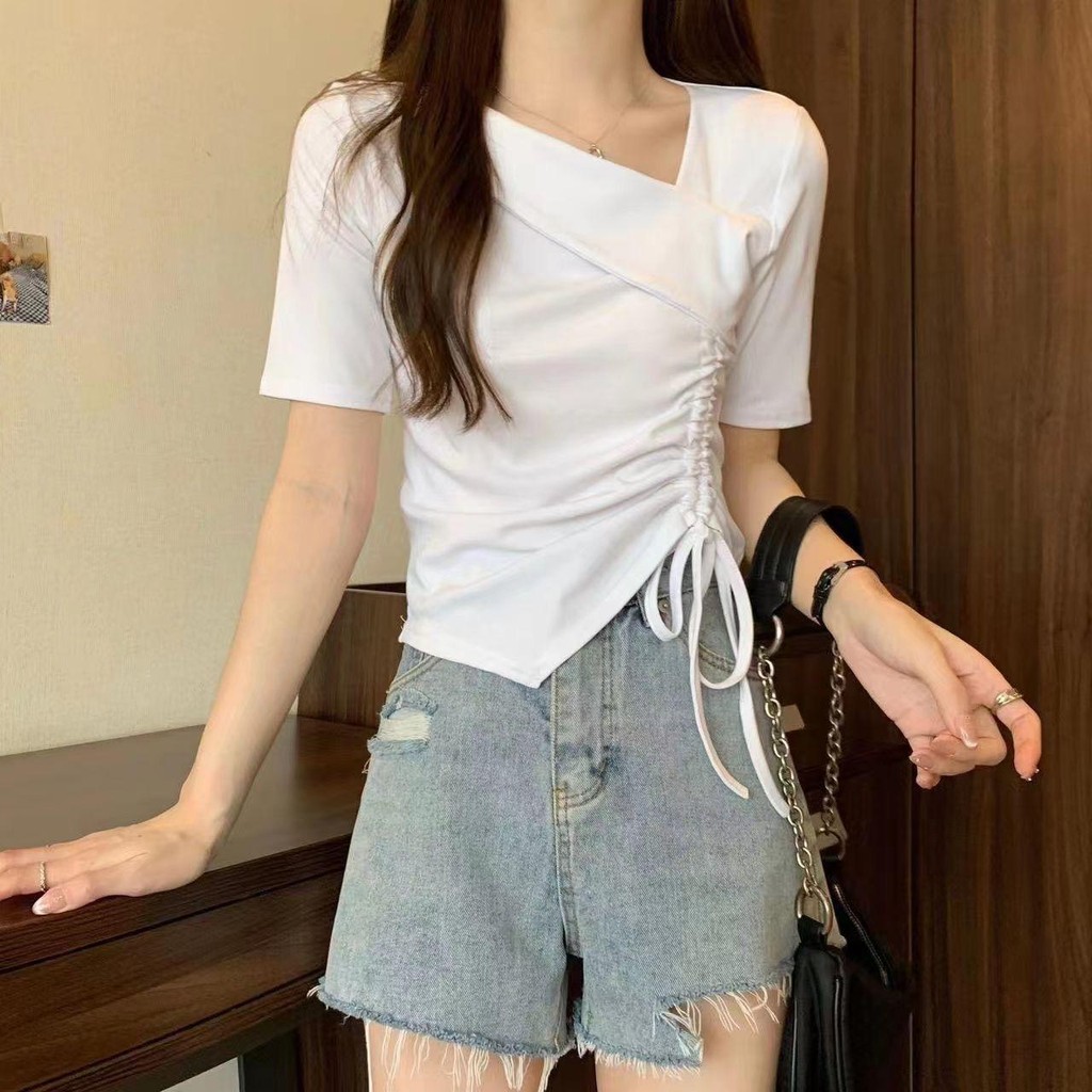 เสื้อยืด เสื้อยืดสีดำ เสื้อ เสื้อยืดผู้หญิงเกาหลี เสื้อดํา