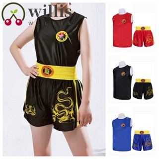 Willis MMA มวยไทย กางเกงขาสั้น และเสื้อยืด กางเกงวอร์ม Wushu ฟรี คอมแบท มังกรเตะ ชุดชกมวย ชุดวอร์ม กางเกงขาสั้น เสื้อกั๊ก ชุดต่อสู้ เสื้อผ้าผู้หญิง