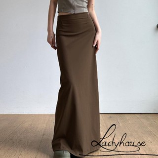 Ldd- กระโปรงยาว เอวสูง ทรงดินสอ สีพื้น สไตล์เรโทร สําหรับผู้หญิง