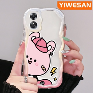 เคสโทรศัพท์มือถือแบบนิ่ม ใส กันกระแทก ลายการ์ตูนหมีสีชมพู สีมาการอง สําหรับ OPPO A17 A17K