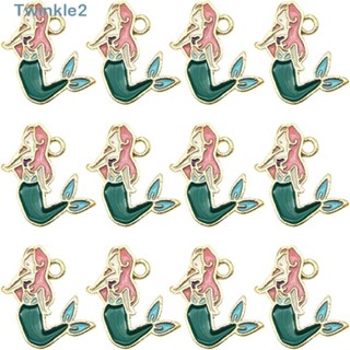 Twinkle จี้รูปนางเงือก โลหะผสม สีชมพู สีเขียว สําหรับทําเครื่องประดับ ต่างหู สร้อยข้อมือ 30 ชิ้น