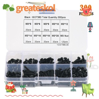 Greateskol สกรูเมตริก เหล็กคาร์บอน เกรด 10.9 5-20 มม. M3 พร้อมกล่องเก็บ DIY 300 ชิ้น