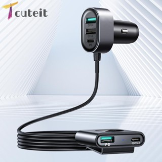 Tcuteit อะแดปเตอร์ชาร์จในรถยนต์ 72W พร้อมสายเคเบิล 1.5 ม. 5 พอร์ต สําหรับ Samsung Huawei