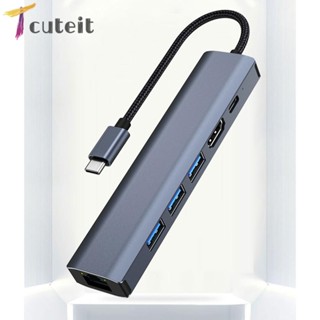 Tcuteit 6 in 1 ฮับ USB C 100W PD 5Gbps Type C 4K 30HZ สําหรับ HDMI