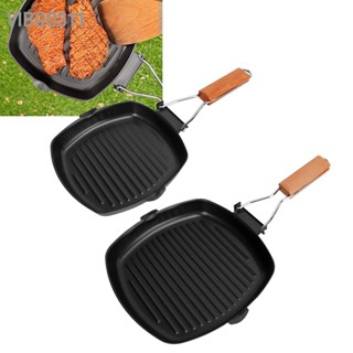 Virgo311 กระทะพับ Non Stick แบบพกพา Anti Scald ไม้ Handle กระทะสเต็กสำหรับทำอาหาร Camping Dining