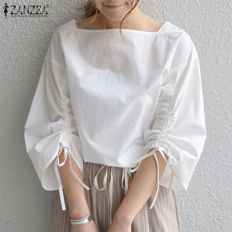 Zanzea เสื้อเบลาส์ แขนสามส่วน คอสี่เหลี่ยม สไตล์เกาหลี สําหรับผู้หญิง