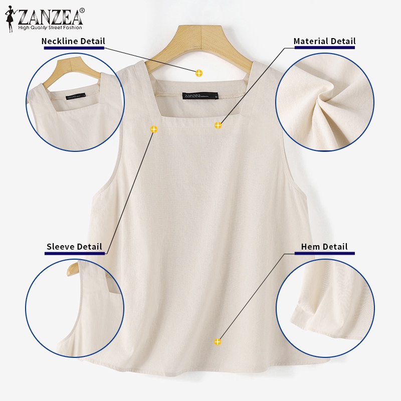 Zanzea เสื้อกล้าม แขนกุด คอสี่เหลี่ยม สีพื้น สไตล์เกาหลี สําหรับผู้หญิง — صورة 7