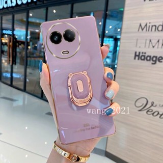 เคสมือถือ แบบนิ่ม ขอบตรง ลายหมี พร้อมขาตั้ง สําหรับ Realme 11 Realme 11X C51 NFC 4G 5G 2023 Realme 11 C51 NFC 4G