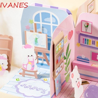 Ivanes หนังสือสติกเกอร์ ลายการ์ตูนหมี กระต่าย 3D เสียงเงียบ แฮนด์เมด DIY สําหรับเด็กวัยหัดเดิน