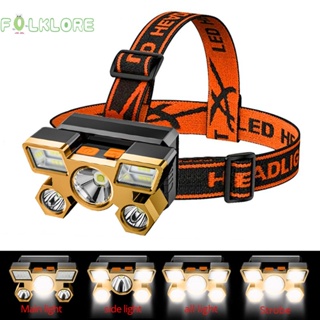 ❉ Folklore ไฟหน้า Led 1200mAh แบบพกพา ชาร์จ USB สําหรับตกปลากลางแจ้ง 5 ชิ้น