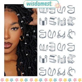 WISDOMEST เครื่องประดับผมถักเปีย สีเงิน ประดับคริสตัล และพลอยเทียม สีดํา สําหรับผู้ชาย และผู้หญิง