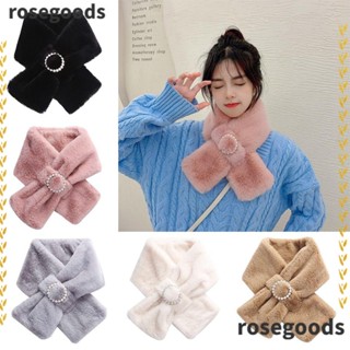 Rosegoods1 ผ้าพันคอ ผ้าฟลีซเทียม ติดกระดุมมุก แบบหนา ให้ความอบอุ่น อเนกประสงค์ สําหรับกลางแจ้ง