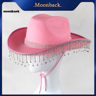 &lt;moonback&gt; หมวกคาวบอยตะวันตก พร้อมขอบ ประดับพลอยเทียม สไตล์ตะวันตก สําหรับแต่งคอสเพลย์ ปาร์ตี้