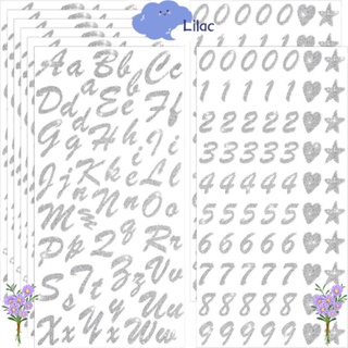 Lilacs สติกเกอร์ตัวอักษร สติกเกอร์ PVC สีเงิน สติกเกอร์กลิตเตอร์ สติกเกอร์ตัวเลข DIY