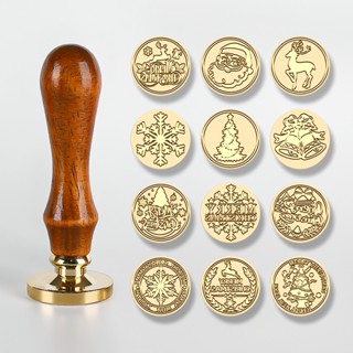 Christmas Wax Seal Stamps Head With Wooden Handle Retro Santa Claus Brass DIY Party Invitation Envelope Craft Tools