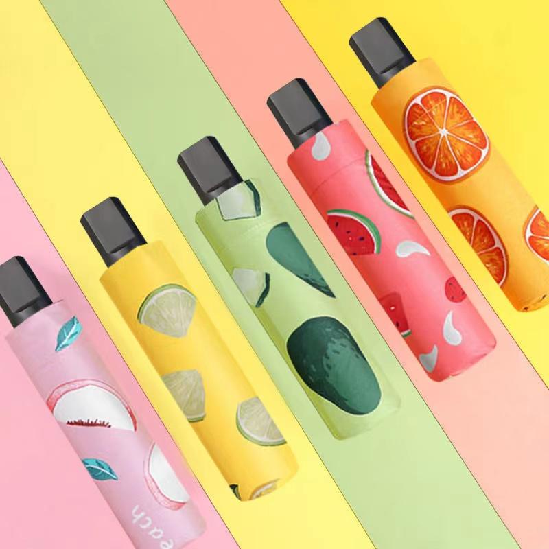 Lhome💫5สี 5ลาย ร่ม 3 ตอน สีน่ารัก UV ลายผลไม้ EVA ร่มกันแดด ร่มกันฝน ร่มพับได้ Folding