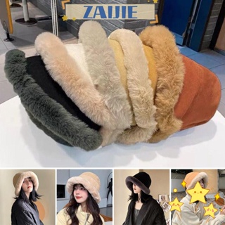 Zaijie24 หมวกบักเก็ต ผ้ากํามะหยี่ ขนเฟอร์เทียม แบบนิ่ม ให้ความอบอุ่น เหมาะกับใส่กลางแจ้ง