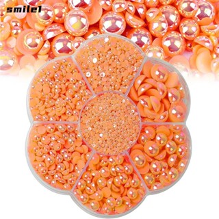 Smile ไข่มุกเทียม AB ด้านหลังแบน สีส้ม 7 ขนาด สําหรับทําเครื่องประดับ DIY 5600 ชิ้น