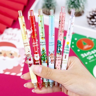 Kawaii ชุดปากกาเจล หมึกสีดํา 0.5 มม. ลายคริสต์มาสน่ารัก 6 สี สําหรับเขียน ลงลายเซ็น โรงเรียน ออฟฟิศ ซัพพลายเออร์ ของขวัญเด็ก