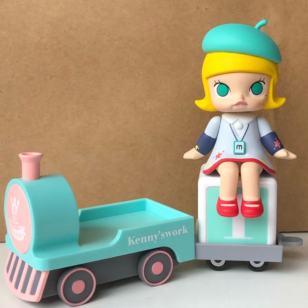 【ของแท้】POPMART Molly Happy Train ชุดกล่องสุ่ม โมเดลตุ๊กตาฟิกเกอร์ 12 แบบ