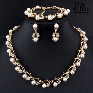 Ellastore123 สร้อยคอ ต่างหู สร้อยข้อมือ ประดับไข่มุกเทียม พลอยเทียม หรูหรา สําหรับเจ้าสาว