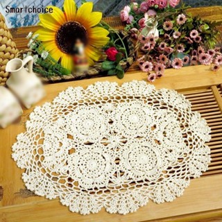 Smt แผ่นรองจาน ทรงวงรี วินเทจ มือถักโครเชต์ ผ้าฝ้าย ลูกไม้ ดอกไม้ Doilies