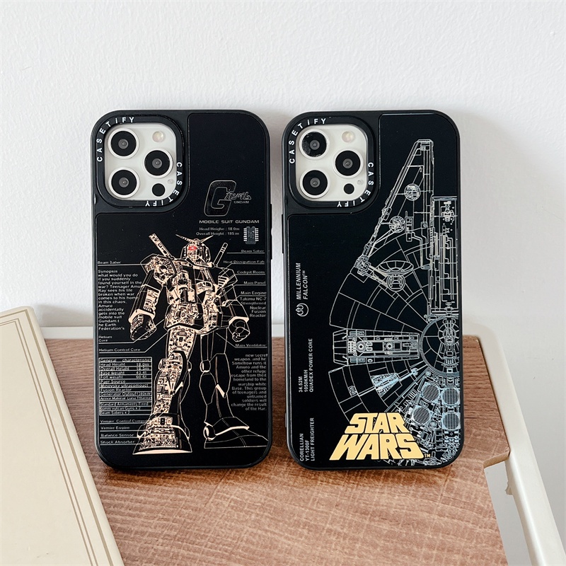 Casetifg เคสโทรศัพท์มือถือซิลิโคน TPU แข็ง กันกระแทก ป้องกัน ปิดด้านหลัง ลาย Gundam Interstellar สําหรับ iPhone 15 14 11 12 13 Pro Max