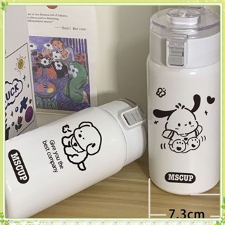 ✨✨youngtime น่ารัก Pochacco กระติกน้ำร้อนพร้อมหลอด 400 มล. ถ้วยสูญญากาศความจุสูง 304 แก้วฉนวนสแตนเลส ขวดน้ำดื่มคู่แบบพกพา youngtime✨✨