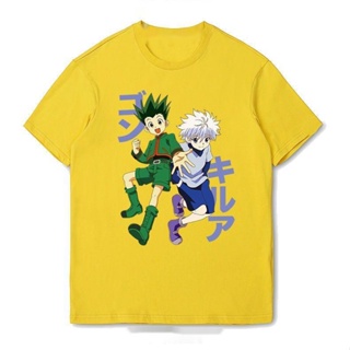 chic HUNTER×HUNTER เสื้อยืดอนิเมะ GON·FREECSS Killua Zoldyck แขนสั้นผ้าฝ้ายแฟชั่น ผ้าฝ้ายแท้