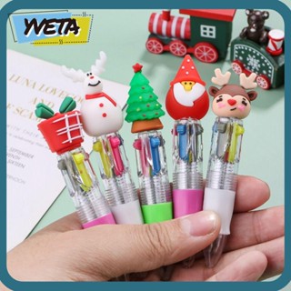 Yveta ปากกาลูกลื่น แบบกด พลาสติก ลายซานตาคลอส กวางเอลก์ ขนาดเล็ก 4 สี 3 ชิ้น