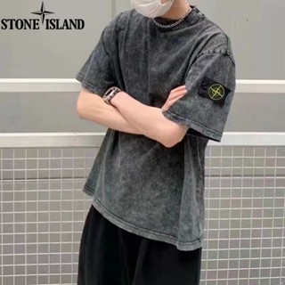 เสื้อยืดแขนสั้น พิมพ์ลาย Stone Island ทรงหลวม ซักทําความสะอาดได้ สไตล์วินเทจ แฟชั่นสําหรับผู้ชาย และผู้หญิง