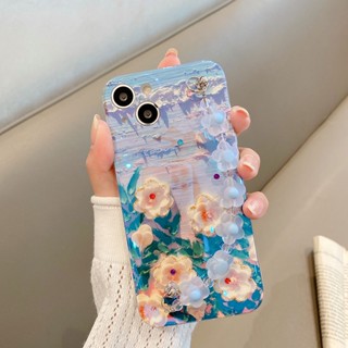 เคสโทรศัพท์มือถือ ซิลิโคนนิ่ม ลายภาพวาดสีน้ํามัน รูปดอกไม้ หรูหรา พร้อมสายคล้องมือ สําหรับ iPhone 15 plus 15 Pro Max 15 Pro Max 2023