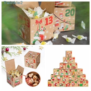 Twinkle กล่องกระดาษใส่ขนม ลายซานตาคลอส นับถอยหลัง 24 วัน สําหรับตกแต่งบ้าน DIY 24 ชิ้น