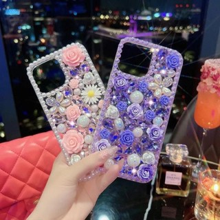 เคสโทรศัพท์มือถือ กันกระแทก ลายดอกไม้ ประดับมุก กลิตเตอร์ วิบวับ สําหรับ IPhone 15 14 Pro Max 11 12 13 Pro Max IP 7 8+ 14 15 Plus XR X XS Max