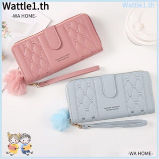 Wttle กระเป๋าใส่เหรียญ หนัง PU ใบยาว มีซิป สีพื้น ความจุขนาดใหญ่ สําหรับผู้หญิง