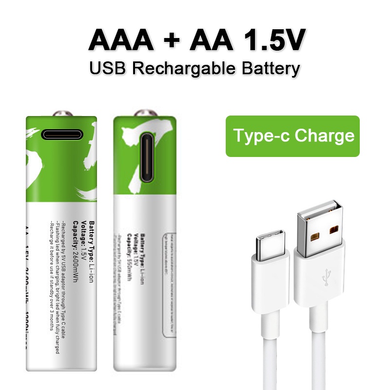 NEW AA + AAA battery AA 1.5V 2600mWh/1.5V AAA 750mWh Usb rechargeable li-ion batteries for Electric 