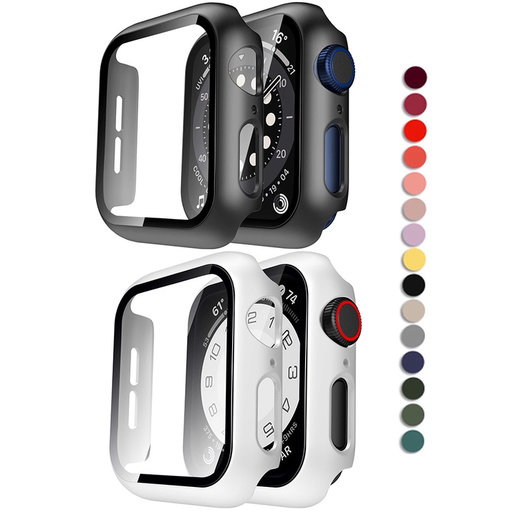 Glass+Cover For Apple Watch case 8 7 6 SE 5 3 iWatch Accessorie Screen Protector Apple watch 44mm se