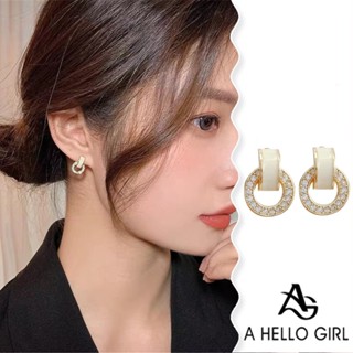 A HELLO GIRL ต่างหูวงกลม เรียบง่าย สไตล์เกาหลี S925 สําหรับผ…