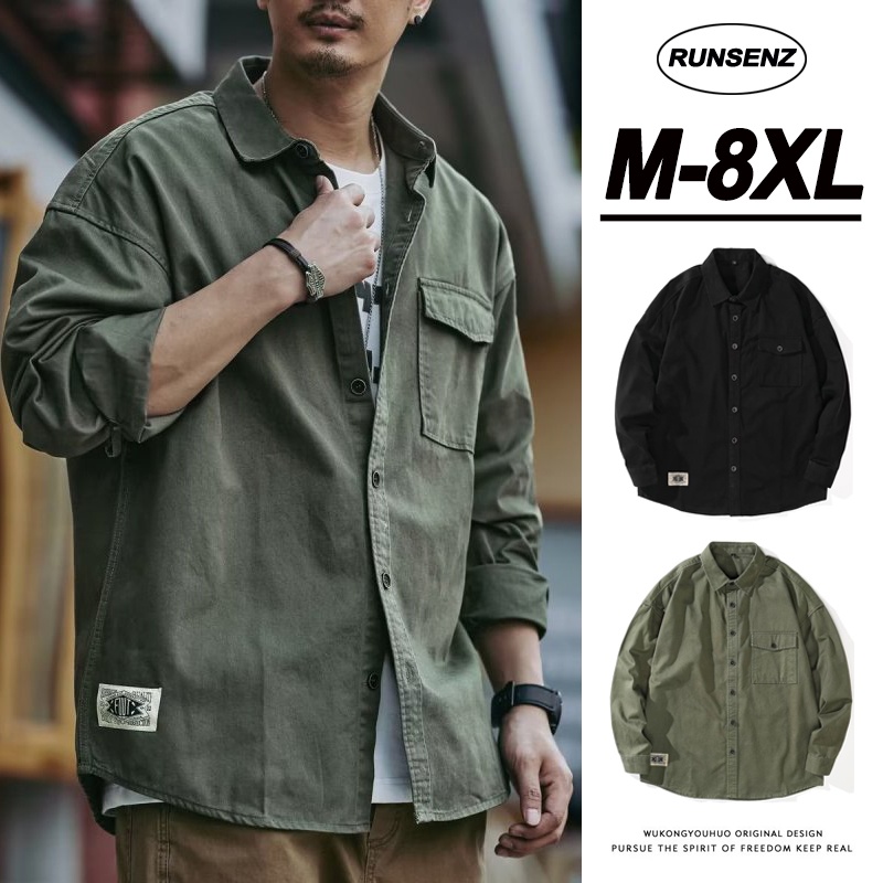 เสื้อแจ็กเก็ตคาร์โก้ แขนยาว ทรงหลวม ขนาดใหญ่ สไตล์อเมริกันวินเทจ สําหรับผู้ชาย ไซซ์ M - 8XL