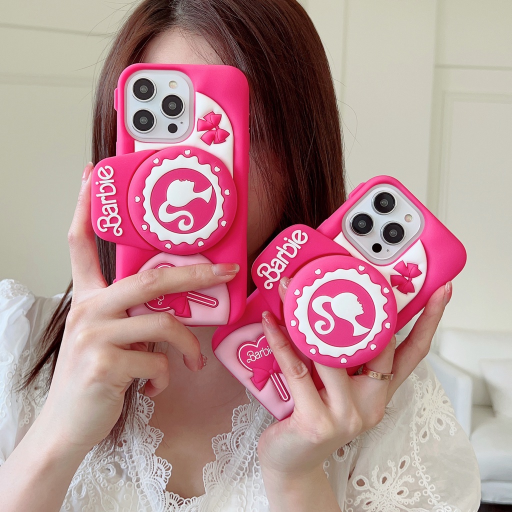 ใหม่ เคสโทรศัพท์มือถือ ซิลิโคนนิ่ม กันกระแทก ลายการ์ตูนบาร์บี้ พร้อมขาตั้ง สําหรับ 15PRO max 15PRO 1514 14PRO max 13 12PRO max 13pro max 11