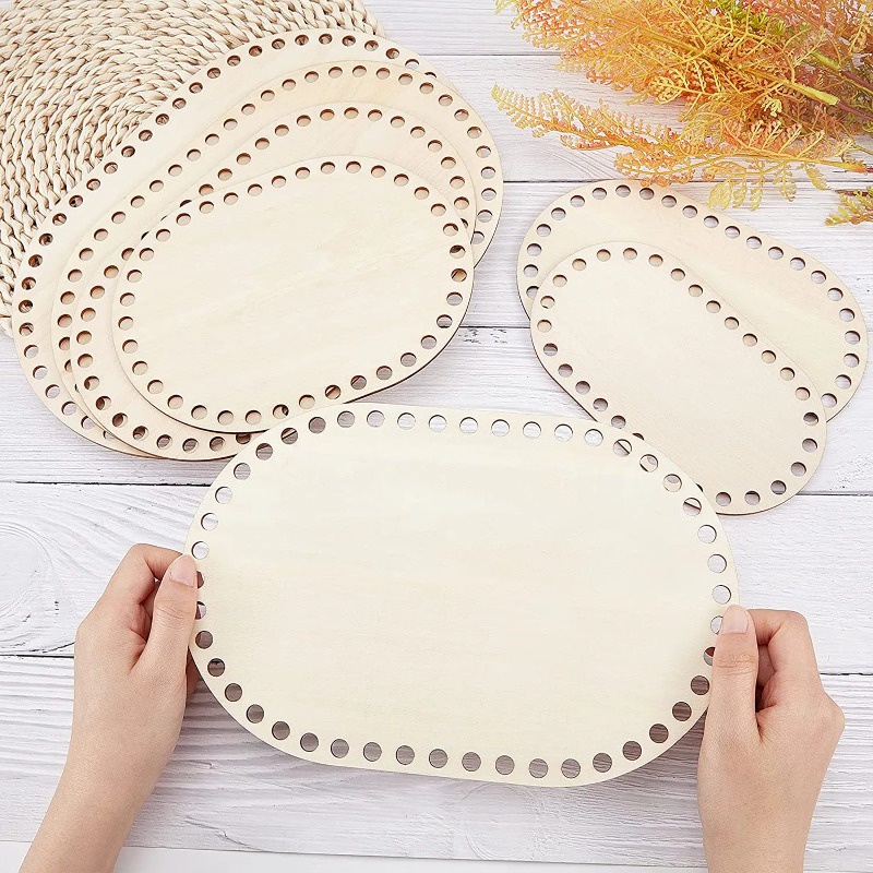 ตะกร้าถักโครเชต์ ฐานไม้ธรรมชาติ ทรงวงรี สําหรับถักโครเชต์ DIY 3 ชิ้น ต่อชุด
