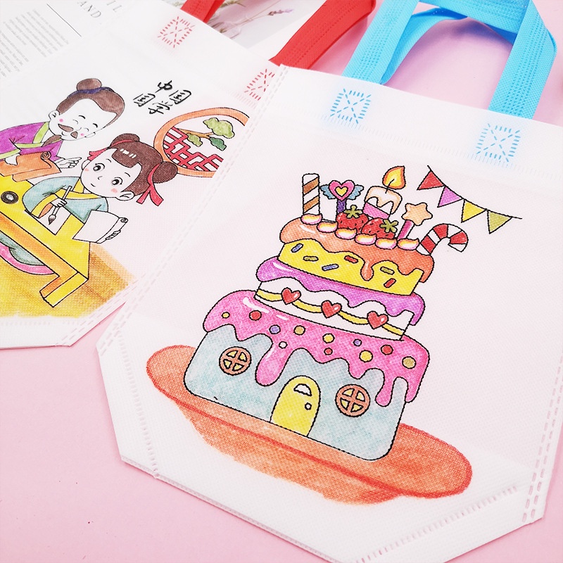 กระเป๋าระบายสี แฮนด์เมด เป็นมิตรกับสิ่งแวดล้อม สําหรับเด็กอนุบาล DIY - รูปที่ 2