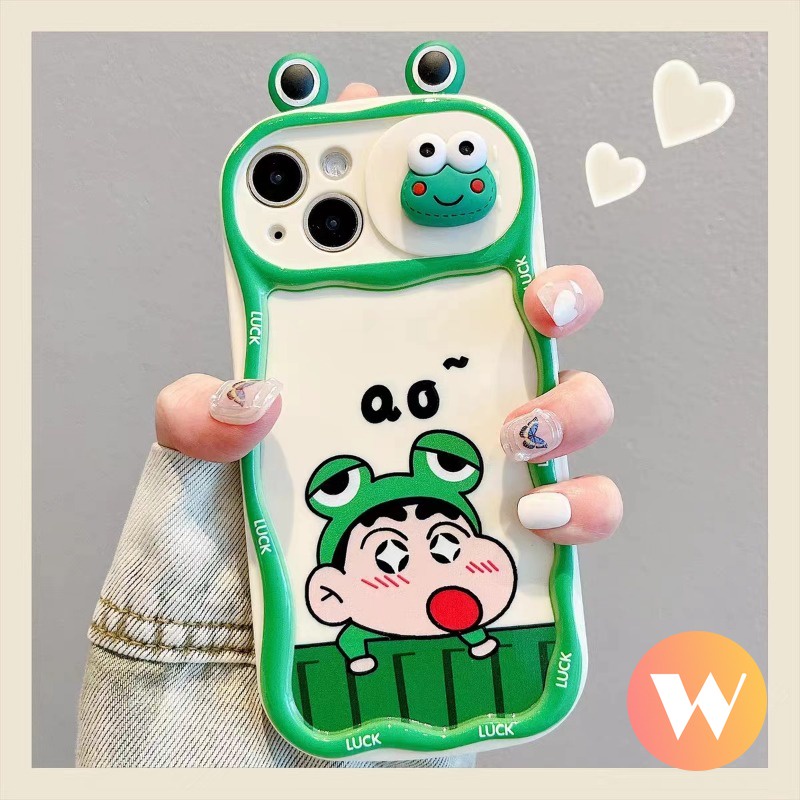 เคสโทรศัพท์มือถือ แบบนิ่ม ลายการ์ตูนกบ ชินจัง 3 มิติ ป้องกันกล้อง สําหรับ IPhone 11 13 12 14 Pro MAX X 6 7 8 6s Plus XS MAX SE XR 7Plus